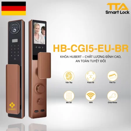 Khóa cửa vân tay Hubert HB CGI5 EU Amber Gold Face ID, App wifi cover