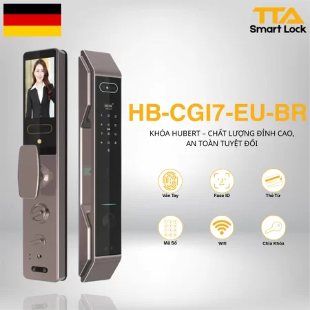 Khóa cửa gỗ thông minh Hubert HB CGI7 EU Brown Face ID, App wifi