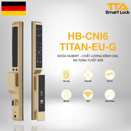 Khóa cửa nhôm Hubert HB CNI6 EU CNC Gold Face ID, App wifi