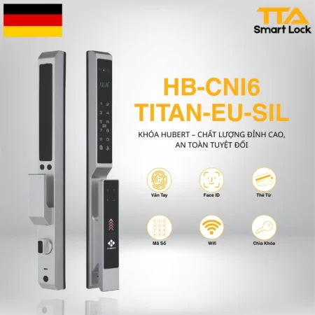 Khóa cửa nhôm thông minh Hubert HB CNI6 EU CNC Silver Face ID, App wifi