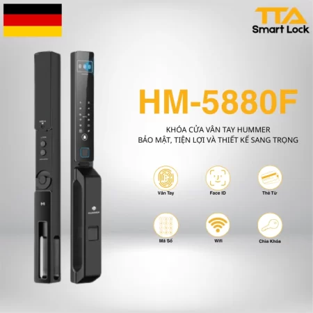 Khóa vân tay cửa nhôm HUMMER HM-5880F Face ID